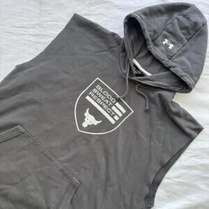 Under Armour Project Rock Hoodie Mens XXL Gray Sleeveless Blood Sweat Respect